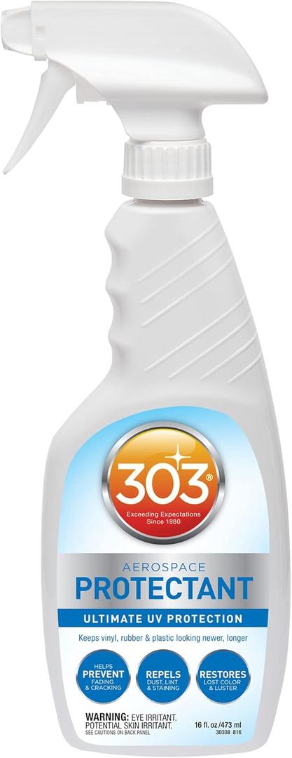 303 Products (30308CSR) UV Protectant Spray for Vinyl, Plastic, Rubber, Fiberglass, Leather & More  Dust and Dirt Repellant - Non-Toxic, Matte Finish, 16 Fl. oz., White
