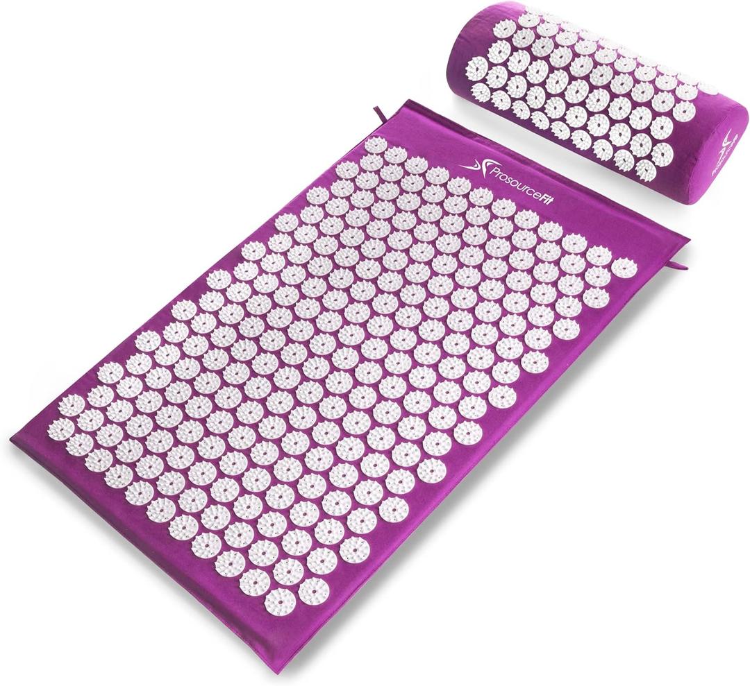 ProsourceFit Acupressure Mat and Pillow Set for Back/Neck Pain Relief and Muscle Relaxation (Large, Purpule/White)