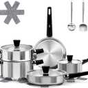 Meythway  Stainless Steel Cookware Set Non Toxic, 14PCs Stainless Steel Pots and Pans Set with Stay-Cool Handles, Kitchen Induction Cookware with Steamer, Utensil Sets and Pot Protectors