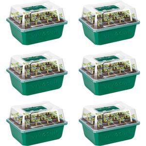 VIVOSUN 6-Pack Seed Starter Trays, 72-Cell Seed Starter Kit with Humidity Dome, Flat Reusable Plant Germination Trays with Drain Hole, Green Propagation Tray for Planting Seeds