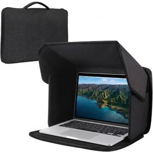 Laptop Sun Shade & Privacy Hood, Laptop Carrying Case for Outdoor Use, Adjustable Viewing Angle Sunshield for 13-16 inch Laptops, Portable Computer Sunshade Cover - Black (Patent Pending)