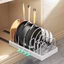 Pull Out Pots and Pans Organizer Under Cabinet, Sliding Lid Holder and Pan Rack in Kitchen, Slide Out inside Cabinet Storage for Pot Lid, Bakeware, Dishes, 8 Adjustable Dividers, 1 Pack White