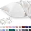 Queen Satin Pillowcase for Hair 2pc,Similar to Silk Pillow Cases,Easier Care Than Silk Pillowcase,Gifts for Women Men,Cream White,20x30 & Envelope Closure and 2 Satin Scrunchies (05-ivory)