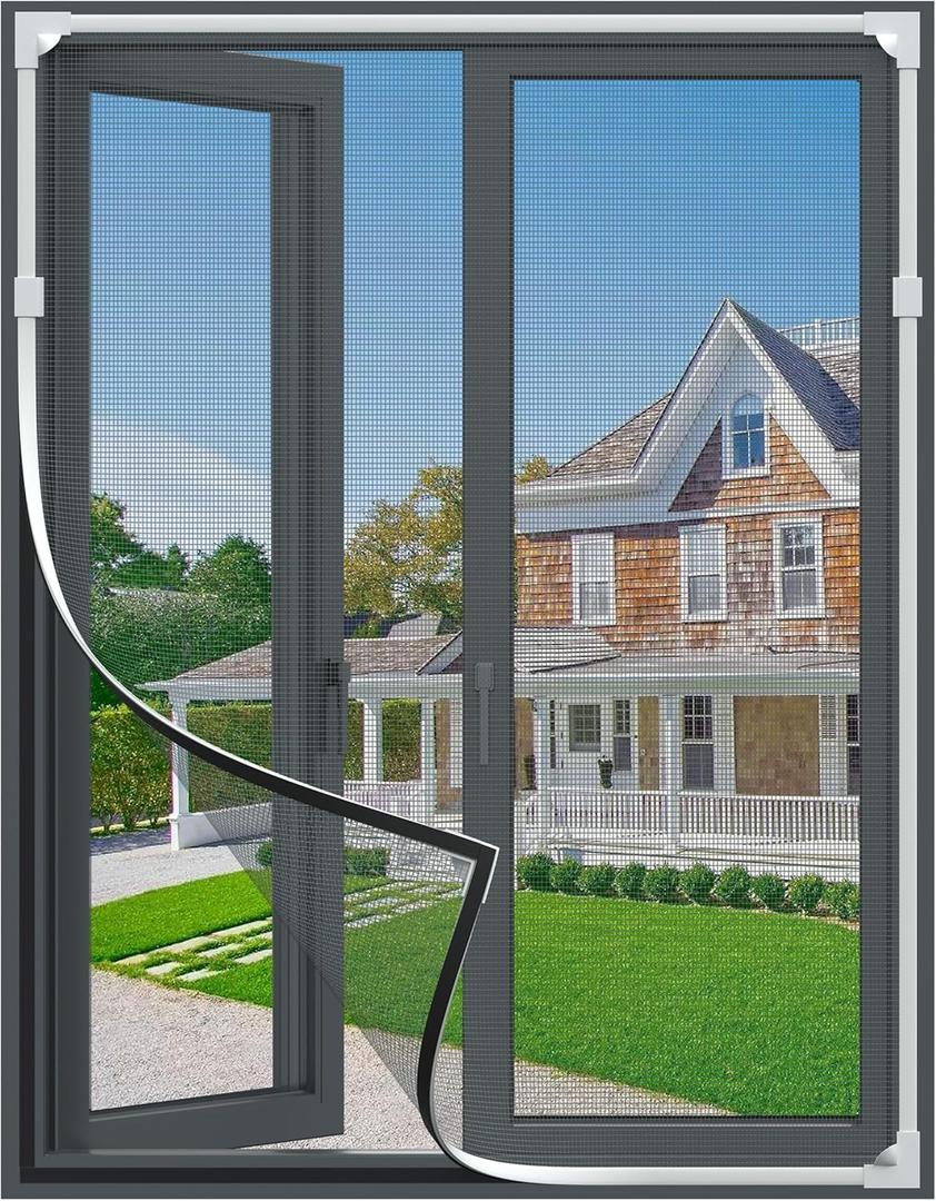 RELIANCER Fiberglass Magnetic Window Screen, DIY Adjustable 59''x39'' Window Mesh Screen, Auto Close Window Net Cover, Windows Screen Replacement kit, Anti Mosquito Windows Mesh Curtain Mesh Partition