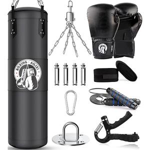 4FT Punching Bag for Adults/Kids, Unfilled Heavy Punching Bag, Boxing Bag Set with Punching Gloves, Wraps, Chain, Ceiling Hook for MMA Kickboxing Boxing Karate Muay Thai Taekwondo