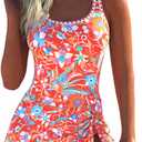 ROSEWE Womens Two-Way Wear One Piece Swimsuits, Tummy Coverage Modest Bathing Suits, Print Swimdress for Summer, XL