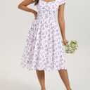 Belle Poque Women's Sweatheart Neck Ruffle Cap Sleeve Floral Dress 2026 Summer Ruched Midi Elegant Cocktail Party Dress, Medium