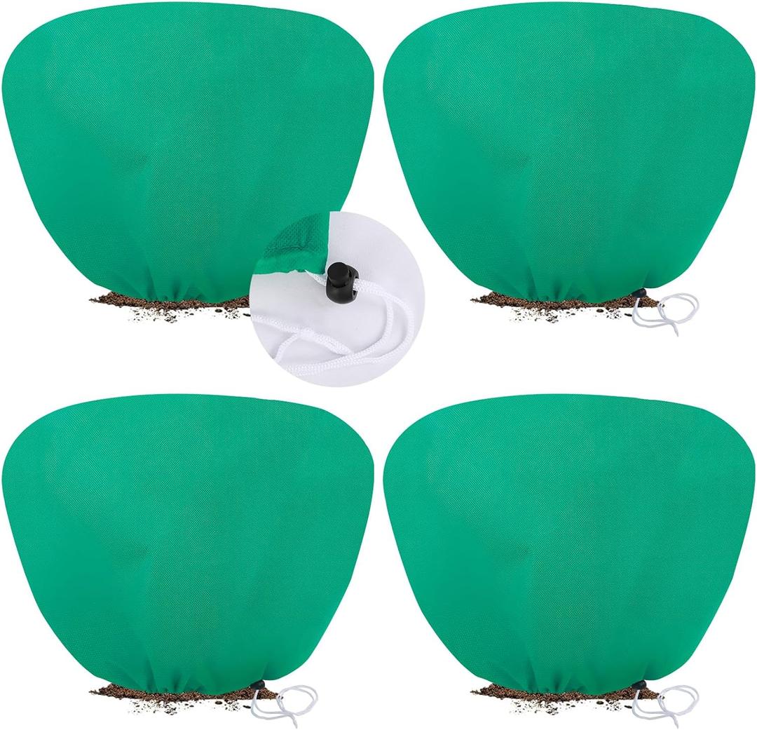 ANGAR 4 Pack Plant Covers Freeze Protection for Winter, 2.2oz/yd (23.6" X 39.4") Shrub Plant Protection Bags with Drawstring, Plant Frost Protection Covers for Outdoor Garden Rose Bush Plants, Green