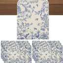Hahafelt Blue Floral Summer Table Runner and Placemats Set of 7, 12" x 18" Blue and White Chinoiserie Place Mats 13" x 72" Flower Table Runner for Holiday Baby Shower Party Kitchen Dining Decoration