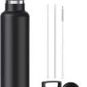 Stainless Steel Double Wall Water Bottles, Vacuum Insulated Bottle With Straw Lid, Insulated Water Bottle Keeps Water Cold for 24 Hours, Hot for 12 Hours, Hiking, Sports (32 Ounces, Black)