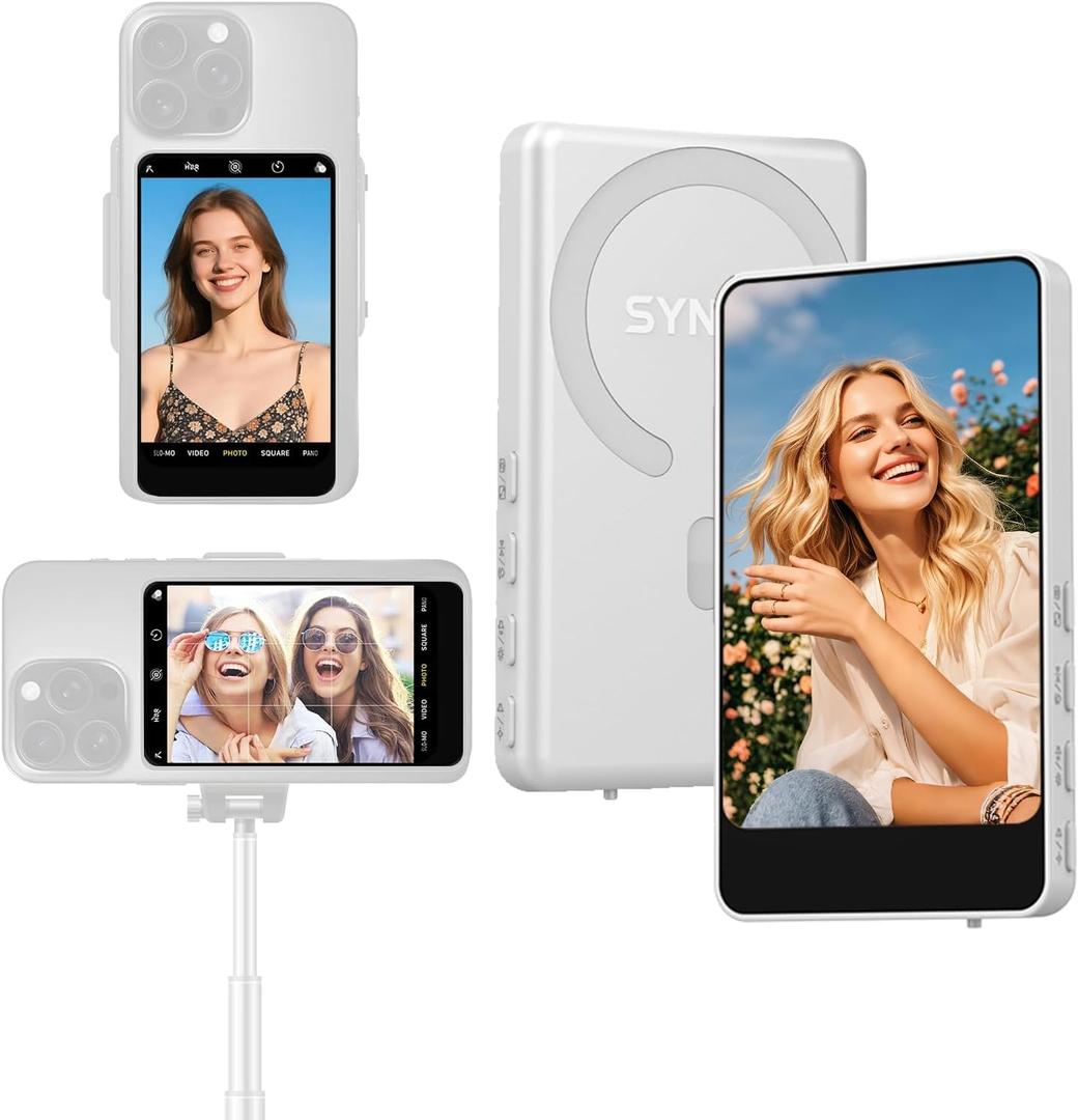 SYNCO M4 Magnetic Phone Vlog Selfie Monitor Screen, Wireless Back Camera Monitor for Live Stream TikTok, Compatible with iPhone & Android,4" 4K HD with 50m BT 5.4 Wireless, 3H Battery(White)