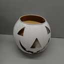 Nuogo 3 Pcs Halloween Metal Jack O Lanterns Pumpkin Set with LED Candles - Pumpkin Lanterns in White Color Creepy Cloth Decoration Bundle for Halloween Fall Rustic Indoor & Outdoor Decor