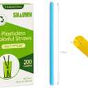 2 x 7.75" Biodegradable Plastic-Free Drinking Straws,Compostable Colorful Disposable Plant-Based Smoothie Straws 200pcs for Stylish Party Sturdy All Day Long
