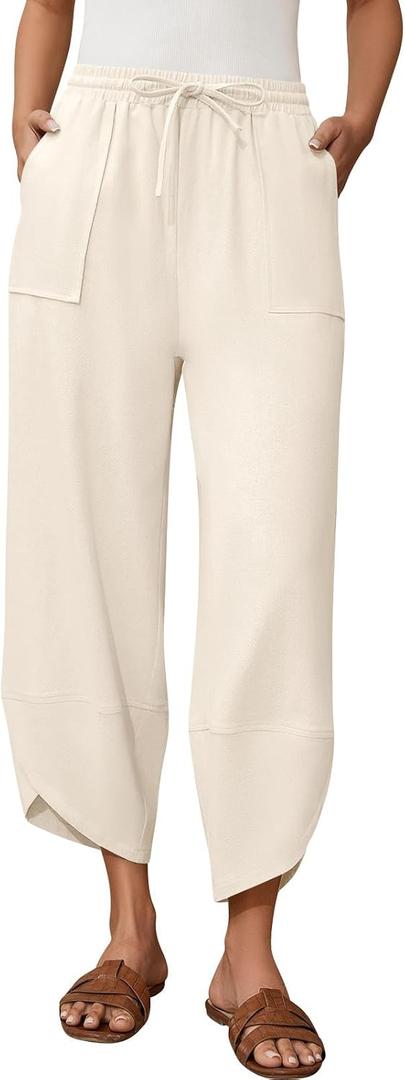 Linen Barrel Pants for Women Wide Leg Harem Palazzo Baggy Trousers (L)