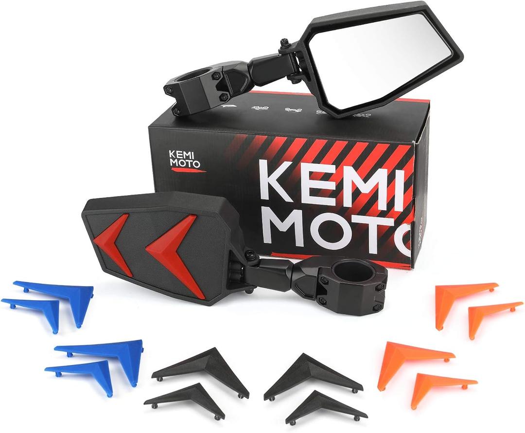 KEMIMOTO UTV Black Blue Red Orange Side Mirrors compatible with Polaris RZR Talon Can Am Rearview Work with 1.75"-2" roll bar cage