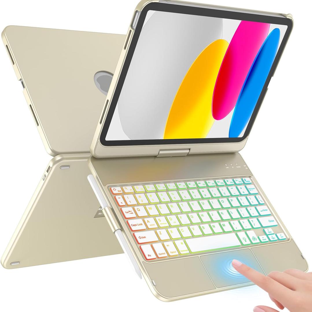 for iPad A16 11th Generation/ 10th Generation Case with Keyboard, Touch Keyboard for iPad 11" / 10th Gen 10.9 inch 2022-10 Color Backlight, 360° Rotatable Protective Cover (Rock Grey)