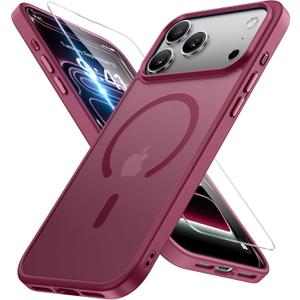 Miracase Magnetic for iPhone 17 Pro Max Case with Screen Protector [Compatible with MagSafe] Slim Thin Phone Case Military-Grade Protected for 17 ProMax Cover Bumper 6.9", Wine Red