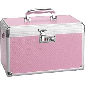 Medicine Lock Box with Combination Lock - 15 x 8.7 x 9.4 Inches - First Aid Safe Medication Storage Box, Personal Items Safe Case for Home and Outdoor - Pink