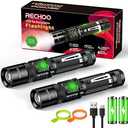 Rechoo Rechargeable Flashlights 2 Pack, RECHOO High Lumens LED Tactical Flashlight with Double Switch, Small Bright Flash Lights with 5 Modes, Zoomable, IP65 Waterproof for Camping, Hiking, Emergencies