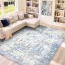 Area Rugs 8x10 Living Room Rug Washable No Slip Low Pile Soft Thickness Large Carpets Indoor Floor Covering for Bedroom Dining Modern Abstract Home Office Decor Blue