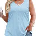 ROSRISS Plus-Size-Tank-Tops for Women Summer Sleeveless Loose Fit Trendy Basic Shirts Casual V Neck Tunics Eyelet Tees 3XL