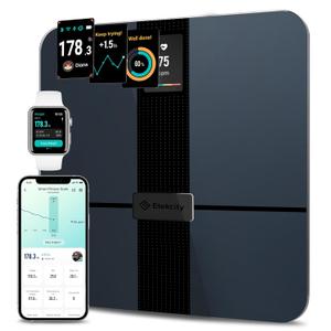 Etekcity Smart Scale for Body Weight Fat, FSA HSA Eligible, Digital Bathroom Weighing Machine for Accurate BMI Muscle Mass Composition, Home Use Apple Health Compatible Fitness Equipment (11.9 x 11.9 x 0.95 inches, Color Screen-Black)