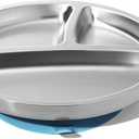 Avanchy Open Baby Plates with Suction – Stainless Steel Divided Plates for Toddlers, BPA-Free, Dishwasher Safe, Unbreakable, Non-Toxic, 100% Silicone Suction – Blue