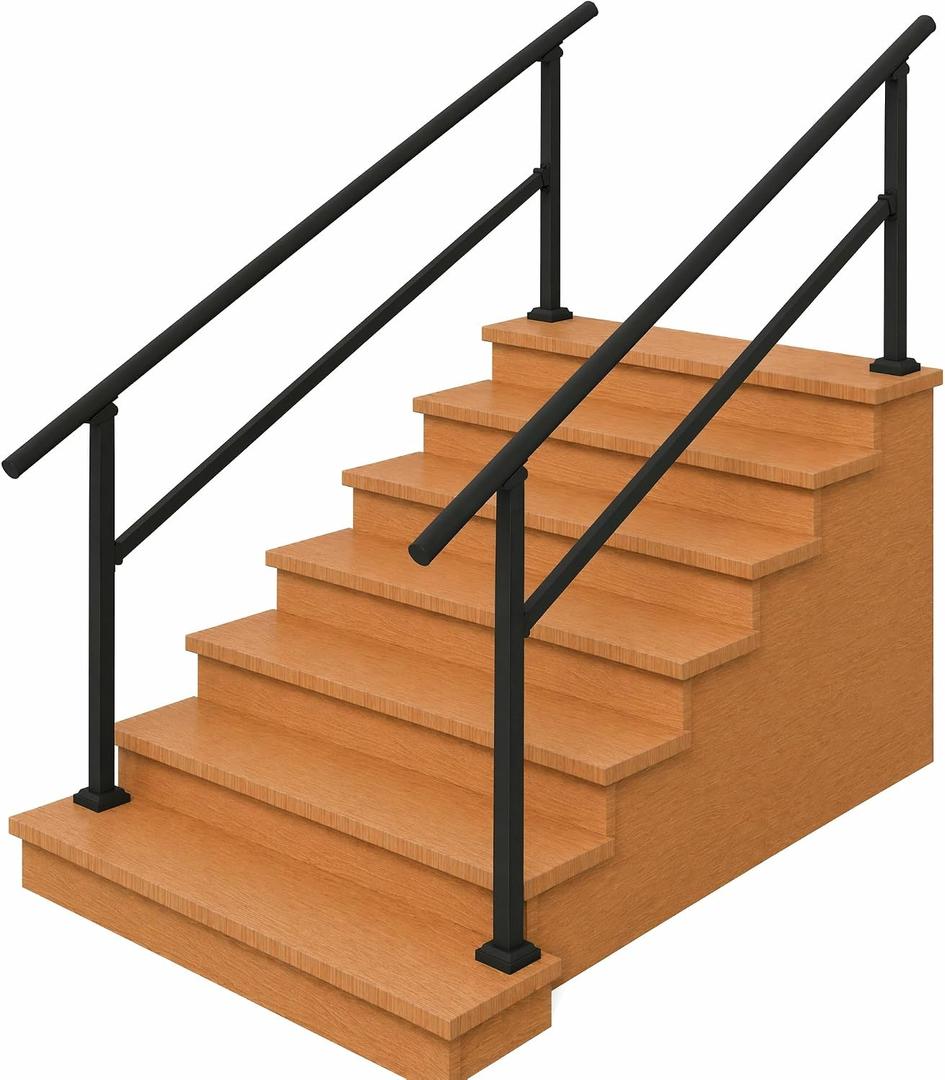 Hand Rails for Outdoor StepsStair Handrail & Indoor Stair Railing KitRailings for Outdoor Steps for Fence & Outdoor Steps (2, Black-Straight, 5 Step)