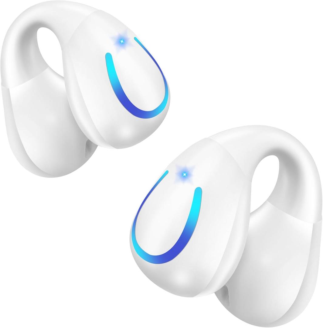 Open Ear Bone Conduction Headphones Bluetooth 5.3 Wireless Open Clip Ear Earbuds Built-in Mic with Ear Hooks 60 Hours Playtime Sport Earphones IPX7 Waterproof for Fitness Running Walking White 1