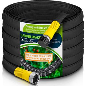 LAVEVE Flat Garden Soaker Hose 200 FT, Heavy Duty Water Hoses Irrigation System, Leakproof Drip Tubing Watering for Lawn, Flower Bed, Vegetable Field (50FT x 4Pack)
