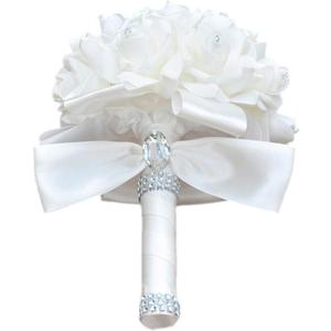 Colorful Foam Roses Artificial Flower Wedding Bride Bouquet Party1 (White+White)