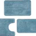 3 Pieces Luxury Bathroom Rug Set with U-Shaped Toilet Rug, Non-Slip Rubber Bottom, Thick Microfiber Fluffy Plush, Water absorption, Quick Dry, Ultra Soft, Bath Mats for Bathroom, Tub(Lake Blue)