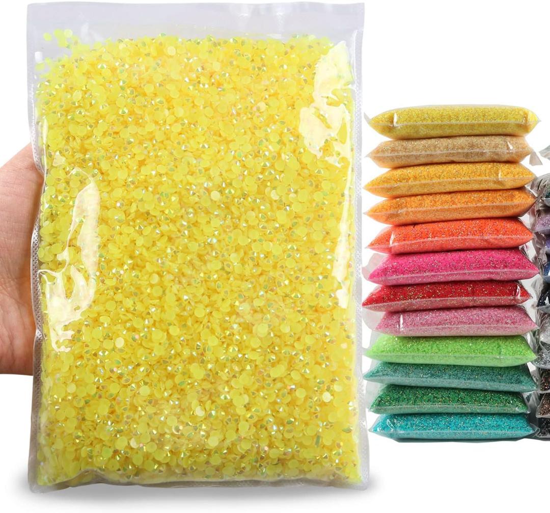Big Pack 4mm 25000PCS Resin Rhinestone Flatback Round AB Jelly Color Rhinestones for Nail Art, Bottles, Makeup Clothes Shoes Cup DIY Crafts Supplies (49 Yellow AB)