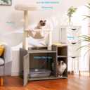 Hey-brother Cat Tree with XL Litter Box Enclosure, All-in-one Cat Tower for Indoor Cats with Large Hammock, Bed, Food Station, Scratching Posts, Modern Style Pet Furniture, Rustic Gray MPJ101SG