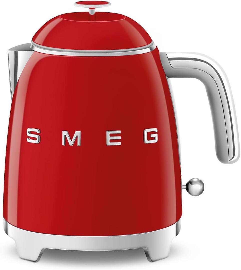 SMEG KLF05 Mini Electric Kettle, 3 Cup (0.8L) Compact Small Water Boiler, Stainless Steel Double Wall, Auto Shut-Off, 360° Base, Retro Countertop Tea & Coffee Kettle –Red