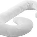 Momcozy Pregnancy Pillows for Side Sleeping, J Shaped Maternity Body Pillow for Pregnancy, Soft Pregnancy Pillow with Jersey Cover for Head Neck Belly Support, Grey