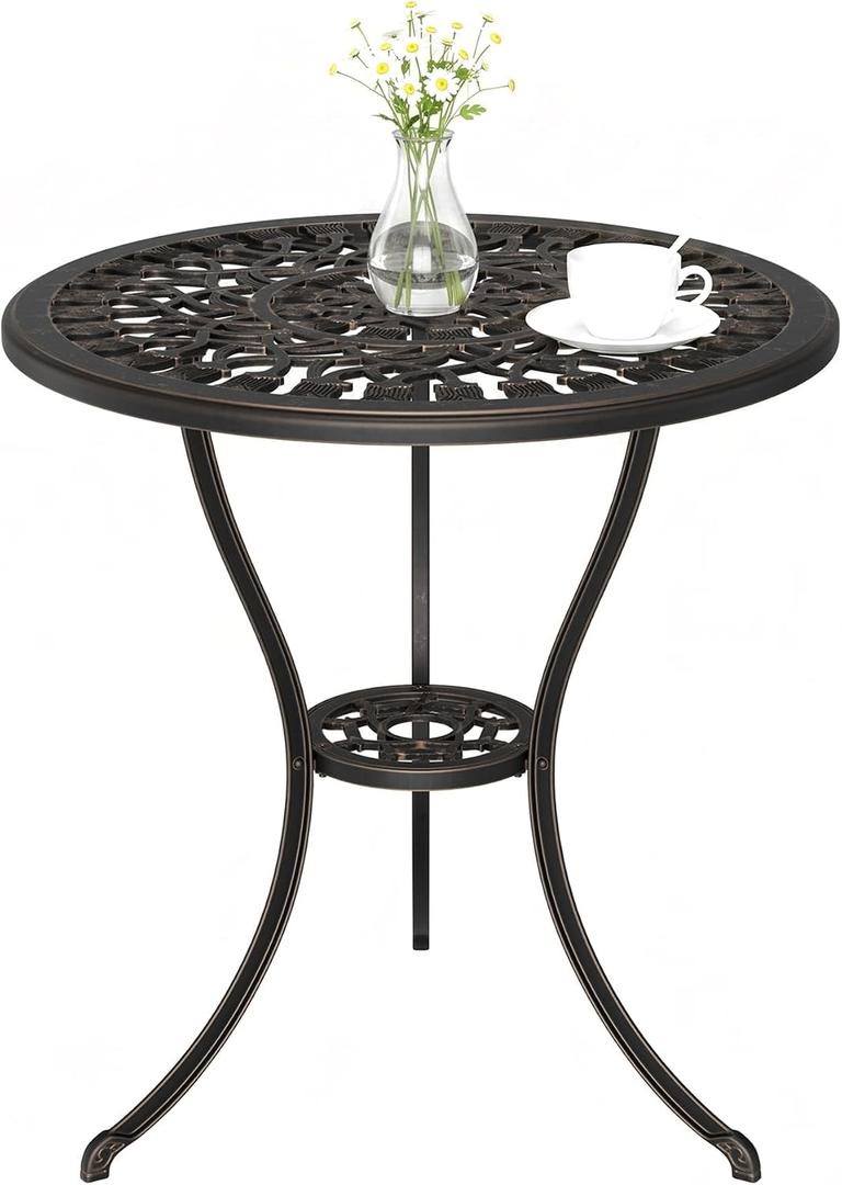 IDEALHOUSE Patio 23''Cast Aluminum Side Table with Umbrella Hole,Bronze | Outdoor Small Coffee Tables,Anti-Rust Bistro Table,Round End Table,Outdoor Furniture for Indoor,Patio,Garden,Porch,Balcony