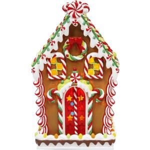 MOMENTS IN TIME 11H LED Lighted Gingerbread House Hand-Painted Polyresin Christmas Village Dcor Battery Operated Holiday Decoration Light Up Gingerbread House with Festive Details