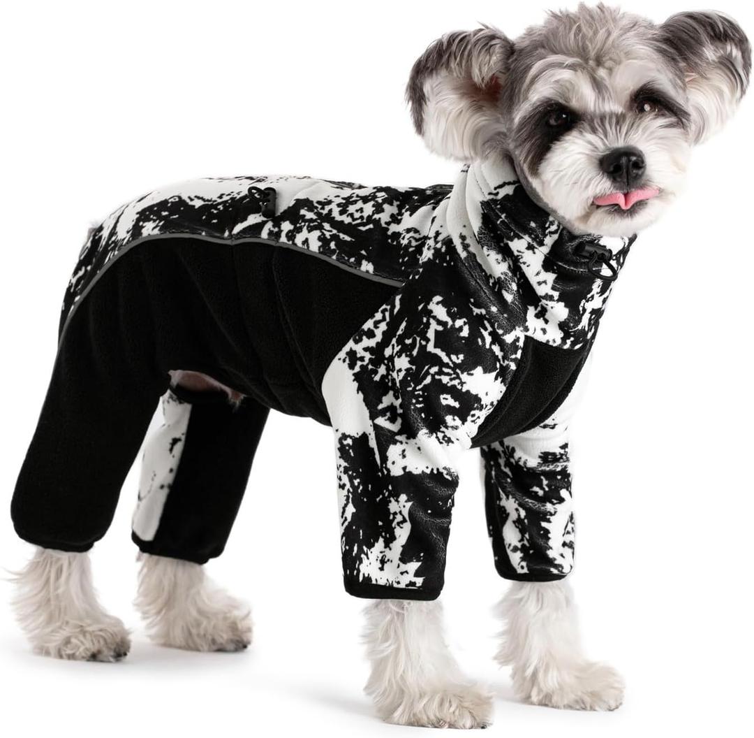 Fleece Dog Coat with Legs - Warm Cold Weather Jumpsuit, Full Body Vest for Small Medium Dogs, Windproof & Cozy Snowsuit (XL, White)
