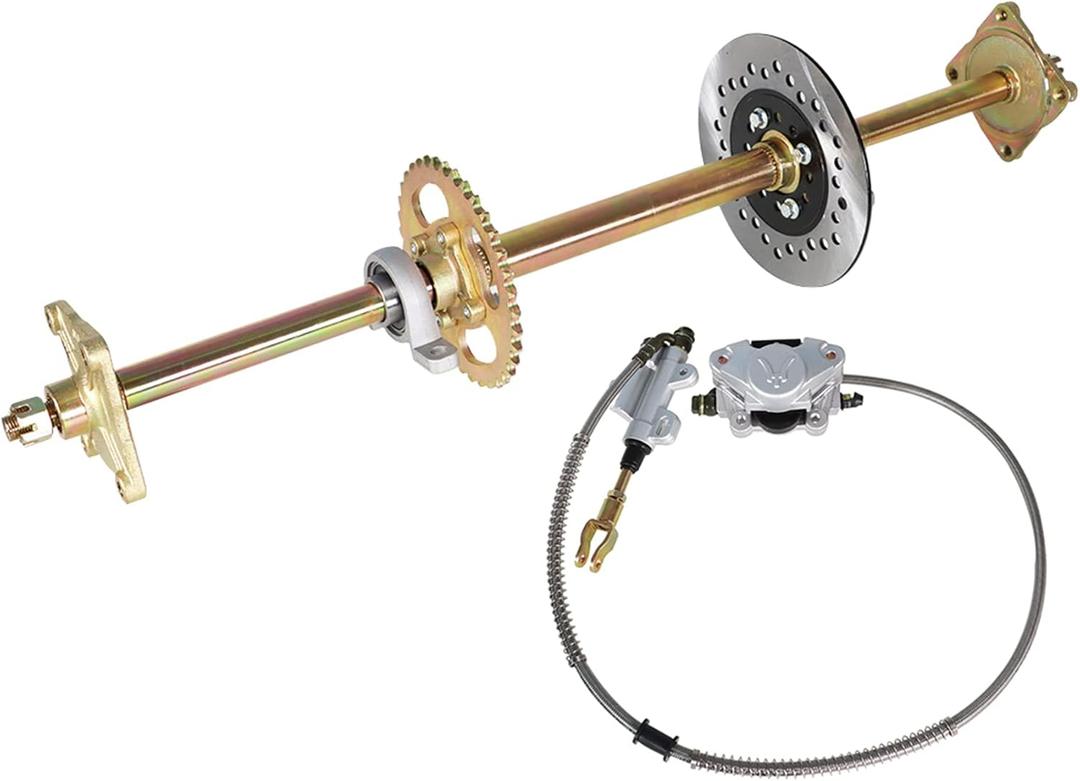 Silscvtt 32 Go Kart Axle Kit Alloy Rear Axle with Brake Dics +Brake Master Cylinder +Sprocket +Pillow Bearing +Chain + Hub Replacement for Go Kart ATV Quad Drift Trikes