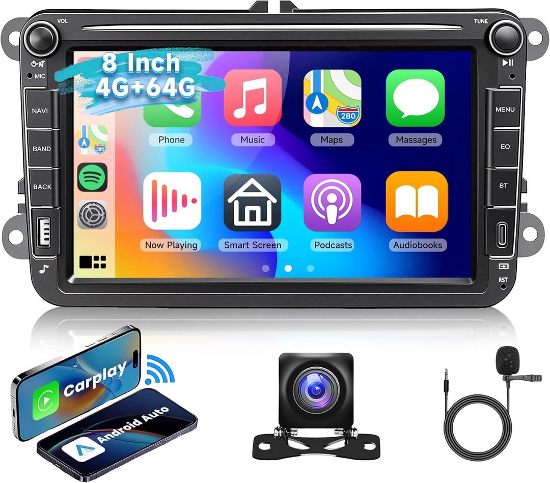 2G+32G] Car Stereo for VW Golf Polo Passat B6 B7 Jetta Caddy Seat Tiguan Touran Skoda with Wireless Carplay Android Auto, Driauto 8 Inch Double Din Touch Screen Radio with GPS WiFi Bluetooth FM/RDS