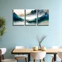 3Pcs Blue Watercolor Mountains Canvas Wall Art Teal Nature Wilderness Modern Ink painting Decor Pictures Abstract Smoke Forest Posters Prints for Bedroom Office Living Room Home Decoration (16L" x 12W")