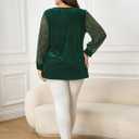 SCOMCHIC Women's Plus Size Blouses Long Sleeve V Neck Sparkly Sequin Velvet Top Dressy Casual Loose Shirts Party Tops (XX-Large Plus, Emerald Green)