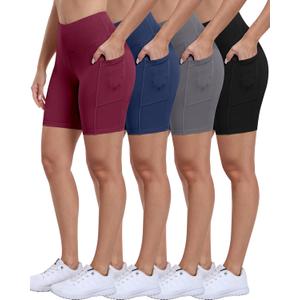 ATHVOTAR Biker Shorts Women with Pockets - 3"/5"/8" High Waisted Workout Spandex Tummy Control Gym Running Yoga Shorts (XX-Large, Black/Gray/Navy/Burgundy)