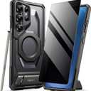 TONGATE Magnetic for Samsung Galaxy S25 Ultra Case with Aluminum Alloy Stand, Privacy Screen Protector, Compatible with MagSafe, TPU Anti-slip Edge, Military Grade Protection Case for S25 Ultra, Black