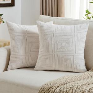 FUTEI Cream Decorative Throw Pillow Covers 16x16 Inch Set of 2,Soft Cozy Chenille Geometric Textured Cushion Case,Home Decor for Couch Bed Living Room