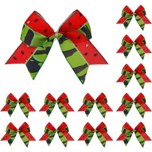 Meseey 12 Pcs 6 Inch Watermelon Bow Red and Green Summer Wreath Bows for Watermelon Themed Party, Birthday, Wedding, Party Decorations Supplies