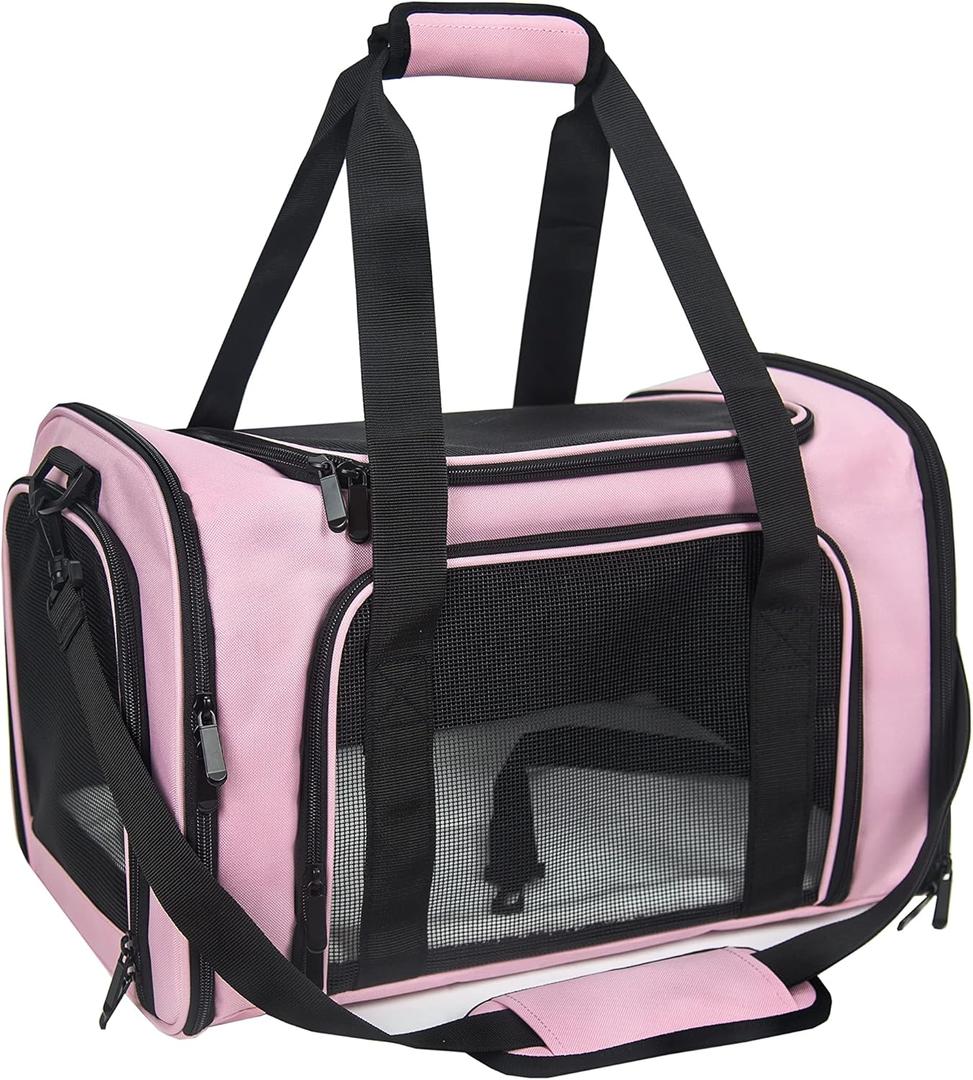 Soft Sided Carrier for Small Medium Cats Dogs,TSA Airline Approved Collapsible Travel Pet Carrier Medium Pink (17.0"L x 11.0"W x 11.0"H)