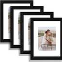 Hongkee 9x12 Picture Frame Set of 4, Made of Real Glass and Rustic Black Frame - Display Picture 6x8 with Mat or 9 x 12 Without Mat, 9 by 12 Photo for Wall or Tabletop