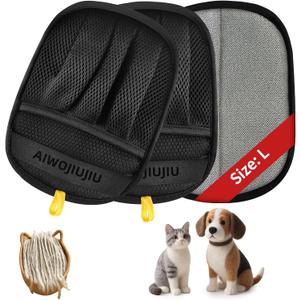 Aiwojiujiu 2 PCS Pet Hair Removal Glove for Cats & Dogs, Newly Pro Five-Finger Electrostatic Pet Hair Remover Gloves, Magic Brush Pet Hair Removal Tool (Black, L)